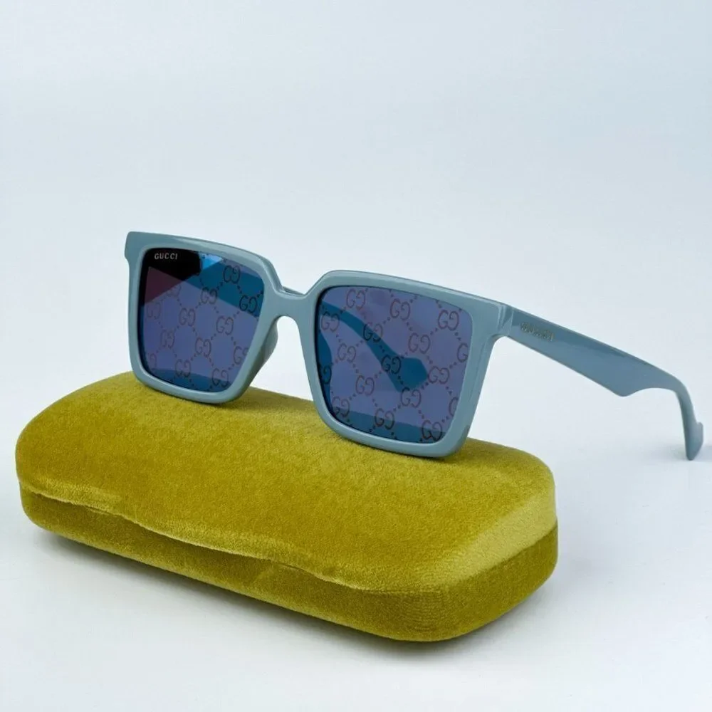 NEW Gucci GG1540S 003 Light Blue Violet Logo Mirrored Men Square 55mm Sunglasses